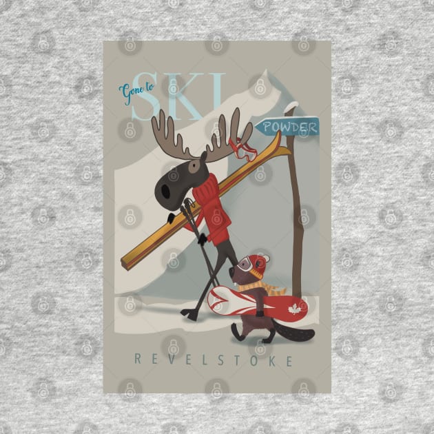 Ski Revelstoke Moose and Beaver travel poster by SFDesignstudio